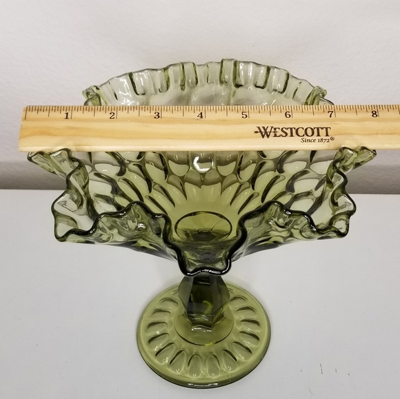Colonial Green‎ Glass Thumbprint Footed Compote Candy Dish 7"H - Picture 6 of 7